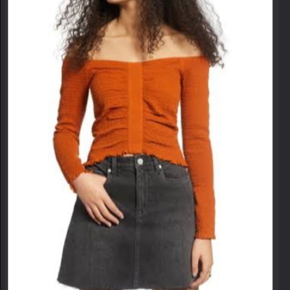 BP Nordstrom NWT Off Shoulder Smocked Ruched Top Rust Orange Small